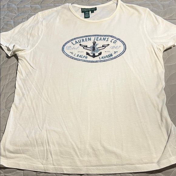 Ralph Lauren Cream and Blue Graphic Tee - Picture 3 of 4